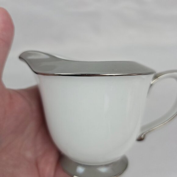 Sango Plantina Creamer White with Gray Band & Platinum Trim - Picture 3 of 14